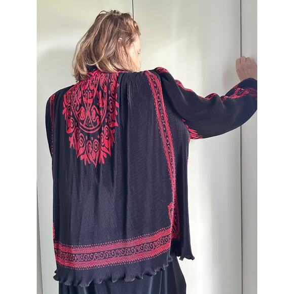 Virginie Paris Floral Micropleated Jacket Black Made in France Statement SZ L - Picture 4 of 10